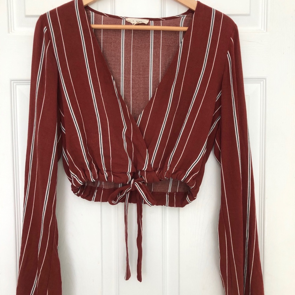 L.A. Hearts Dark Red Flowy Long Sleeved Wrap Top